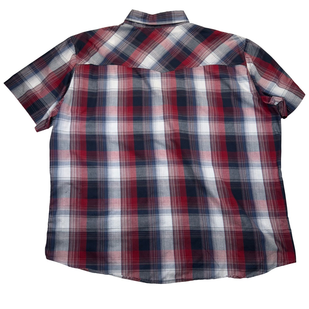 High Noon Western Shirt Mens 4XL Red Blue Plaid Pearl Snap Short Sleeve - Picture 2 of 7